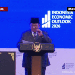 Presiden Republik Indonesia, Prabowo Subianto, menyampaikan pidato di Indonesia Economic Outlook 2026'