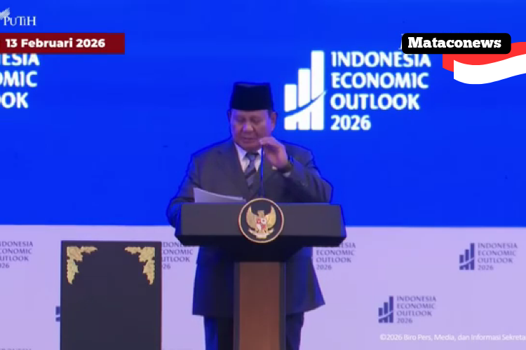 Presiden Republik Indonesia, Prabowo Subianto, menyampaikan pidato di Indonesia Economic Outlook 2026'