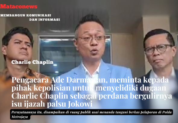 Pengacara Ade Darmawan, mendatangi Polda Metrojaya, menanda tangani berkasnya, dan meminta pihak kepolisian menyelidiki dugaan Charlie Chaplin sebagai penyandang dana isu ijazah palsu Jokowi