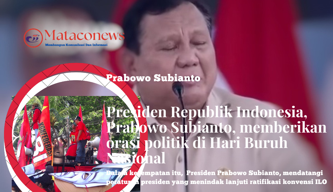 Presiden Prabowo Subianto, menanda tangani peraturan presiden, di acara hari Buruh, May Day 20266, di Monas, Jakarta